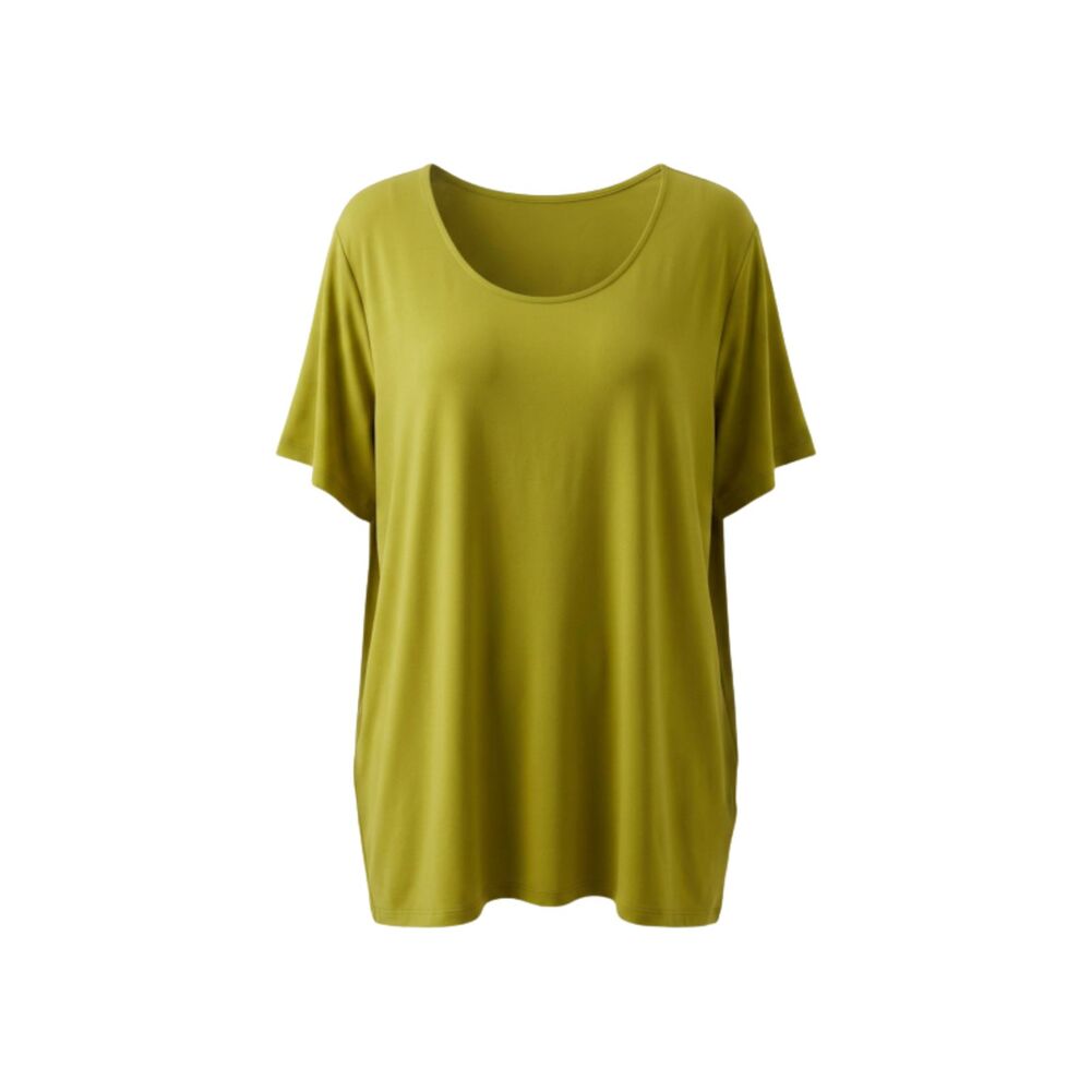Susan Graver Liquid Knit Tunic Top Chartreuse Olive Green Scoop Neck XLP